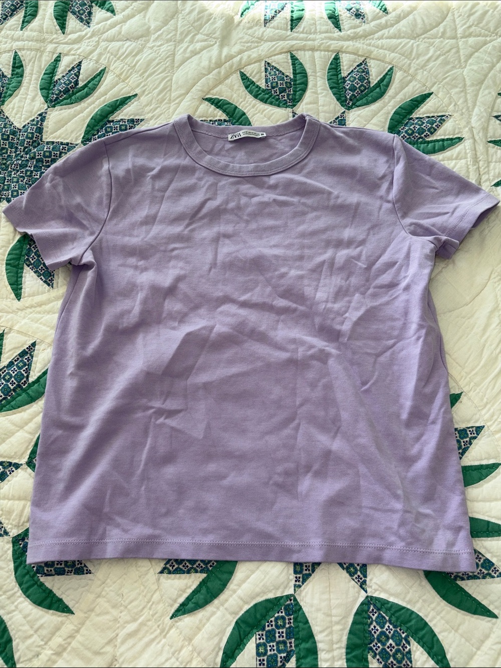 ZARA Lavender Crew Neck Short Sleeve Tee